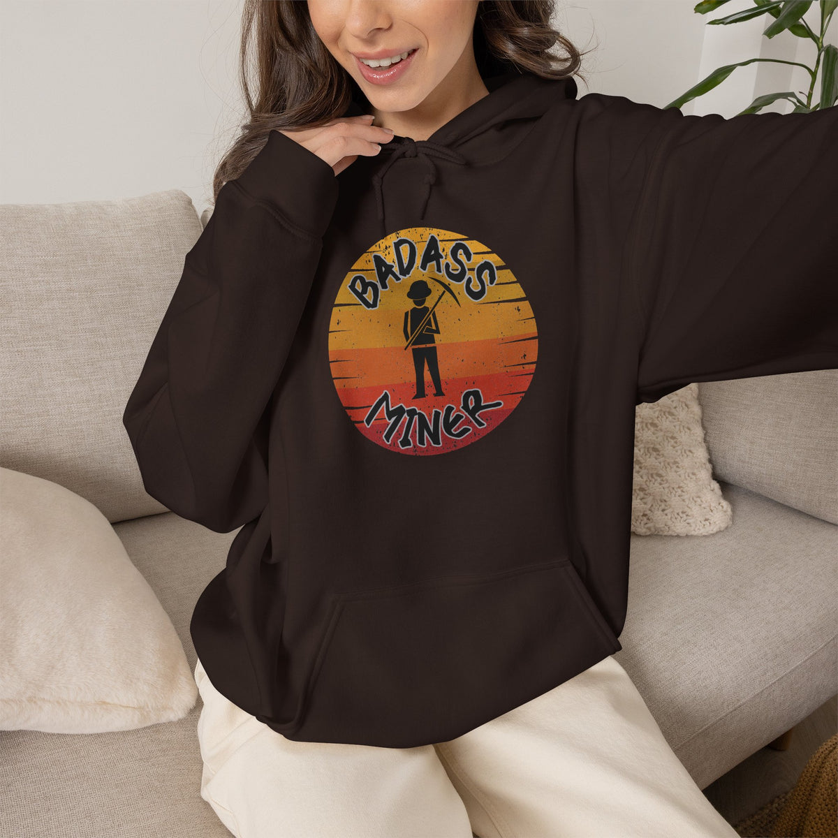 Badass Miner Rock Hammer Sunset Hoodie Unisex Hooded Sweatshirt