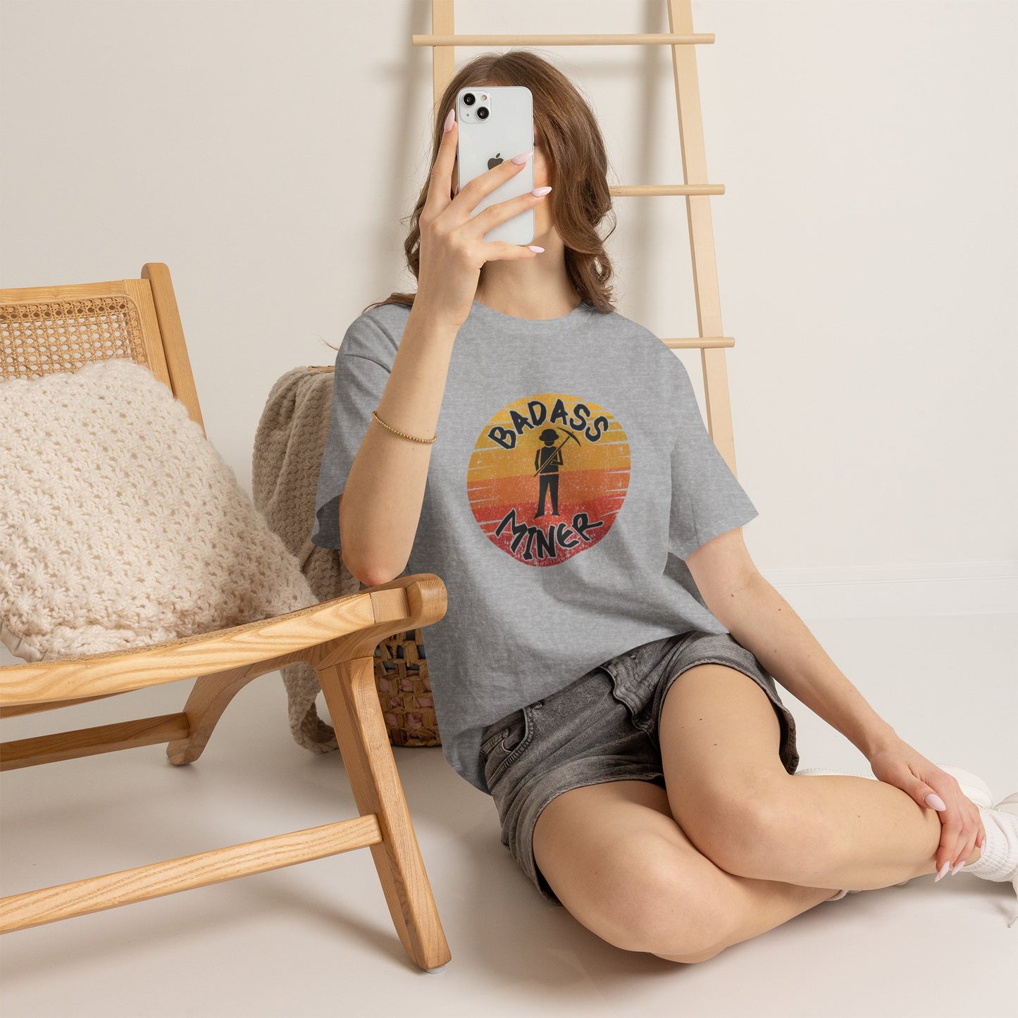 Badass Miner Rock Hammer Sunset Unisex Cotton Tee