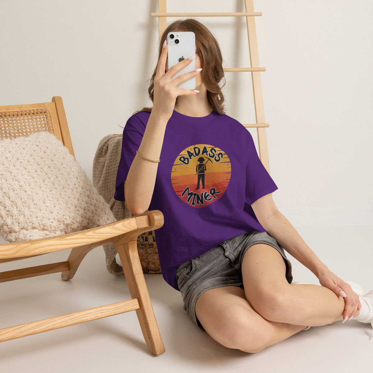 Badass Miner Rock Hammer Sunset Unisex Cotton Tee