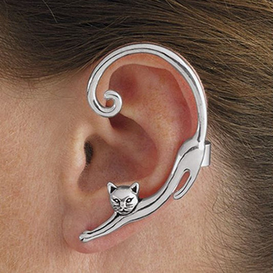 Whimsical Style Cat Post Earring with Ear Cuff Cute Animal Stud Earring