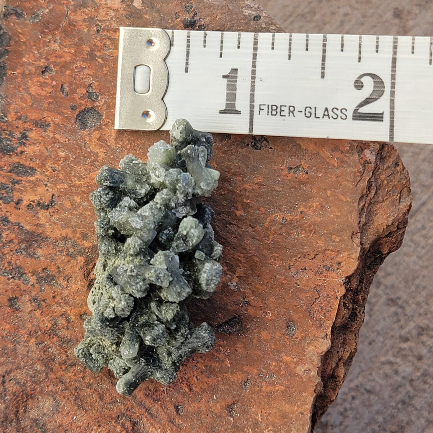 Prehnite Mineral Specimen from Boulemane, Morocco, with Actinolite and Natural Hole, Dark Green Bowtie Shaped Crystals | 18.42g