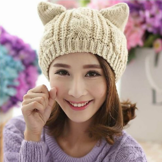Cat Ear Beanie for Winter Cute Knitted Hat