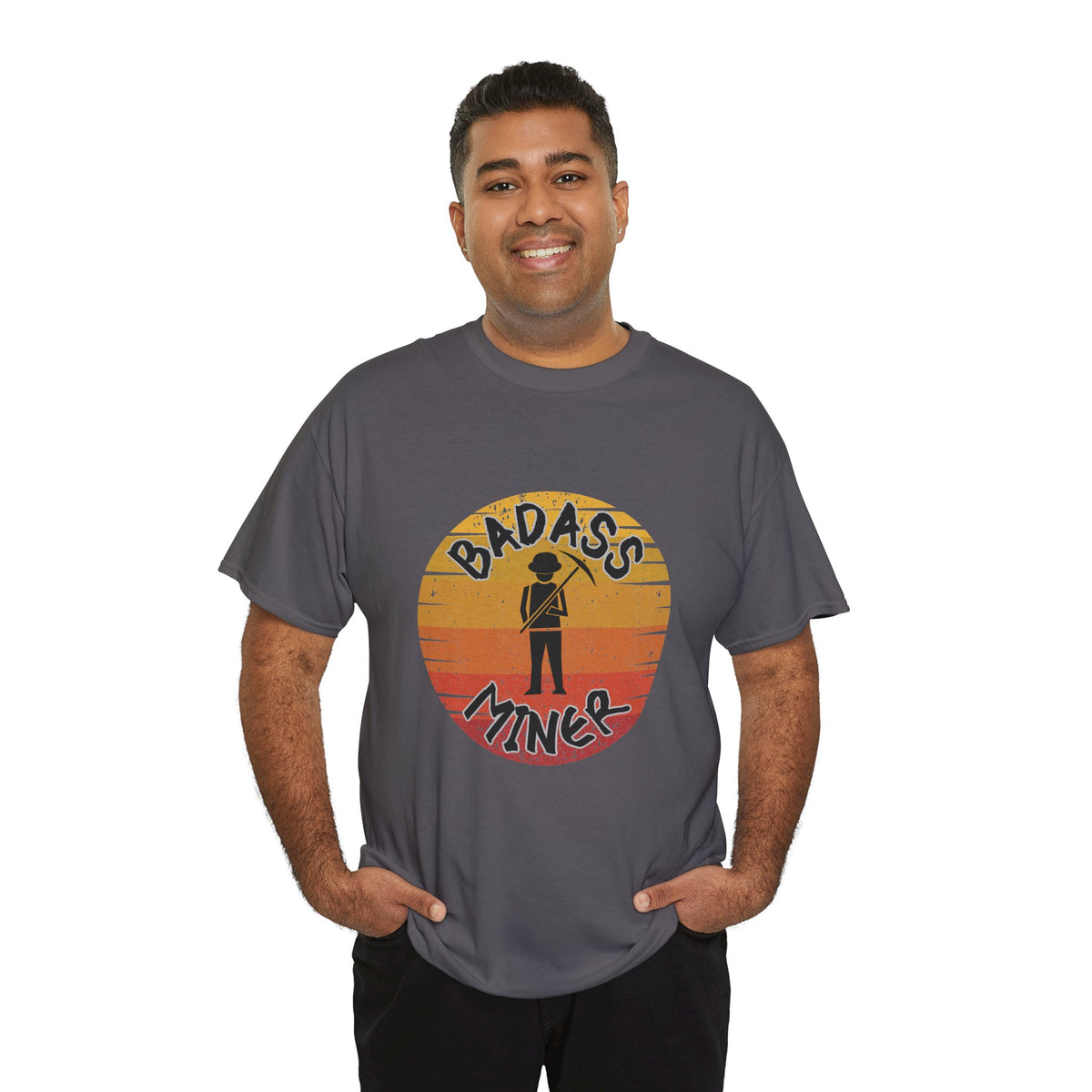 Badass Miner Rock Hammer Sunset Unisex Cotton Tee