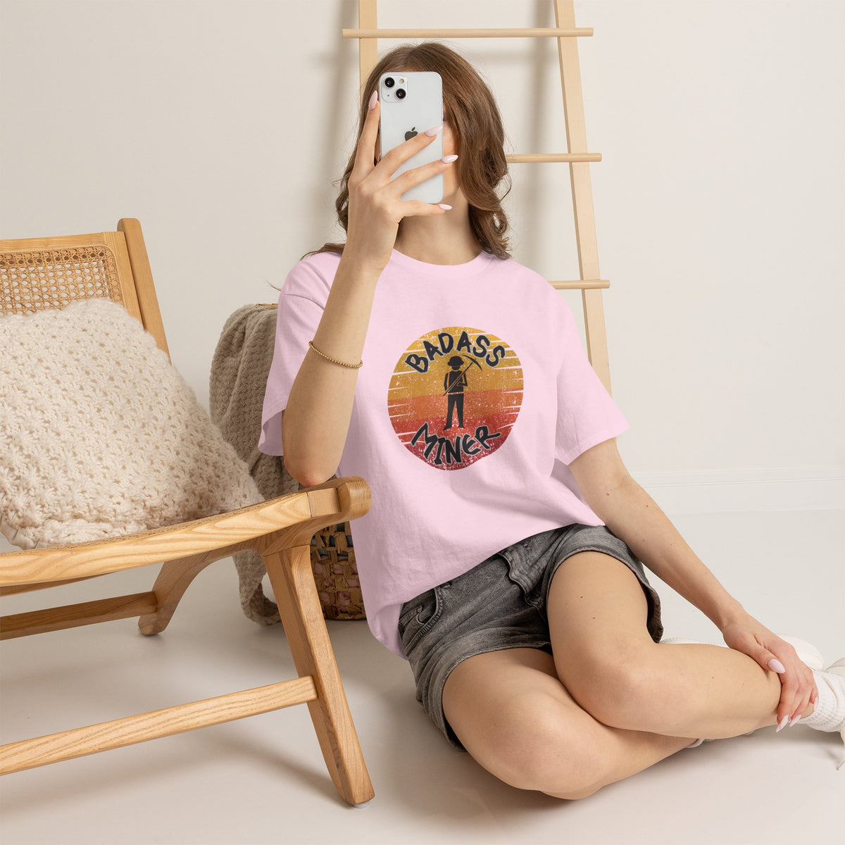 Badass Miner Rock Hammer Sunset Unisex Cotton Tee