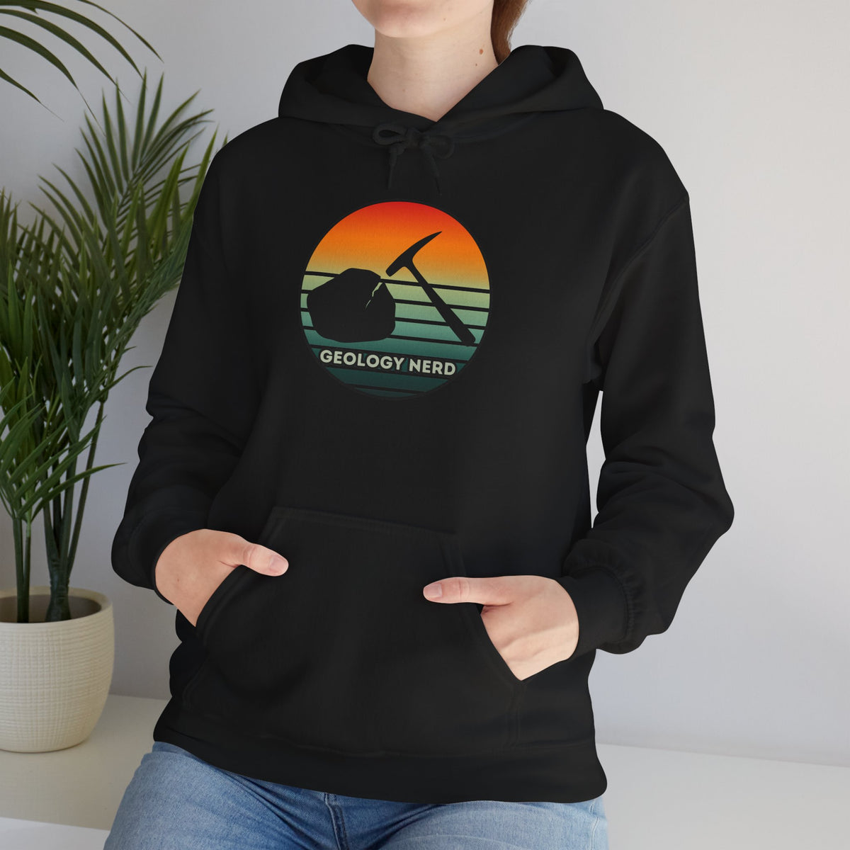 Geology Nerd Hoodie Rock Hammer Sunset Silhouette Rockhound Gift Unisex