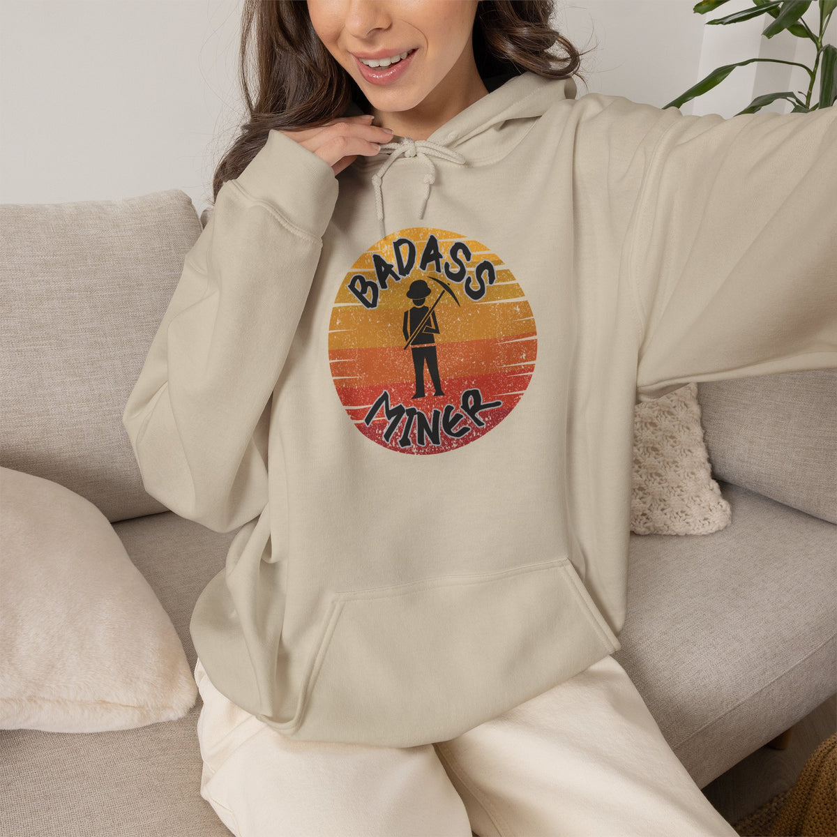 Badass Miner Rock Hammer Sunset Hoodie Unisex Hooded Sweatshirt