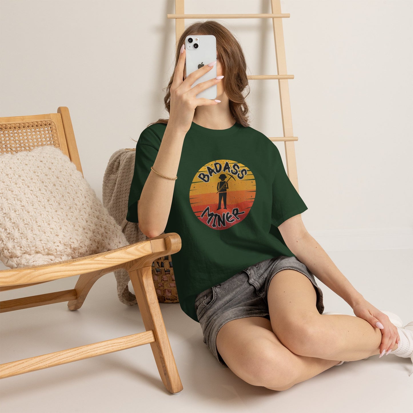 Badass Miner Rock Hammer Sunset Unisex Cotton Tee
