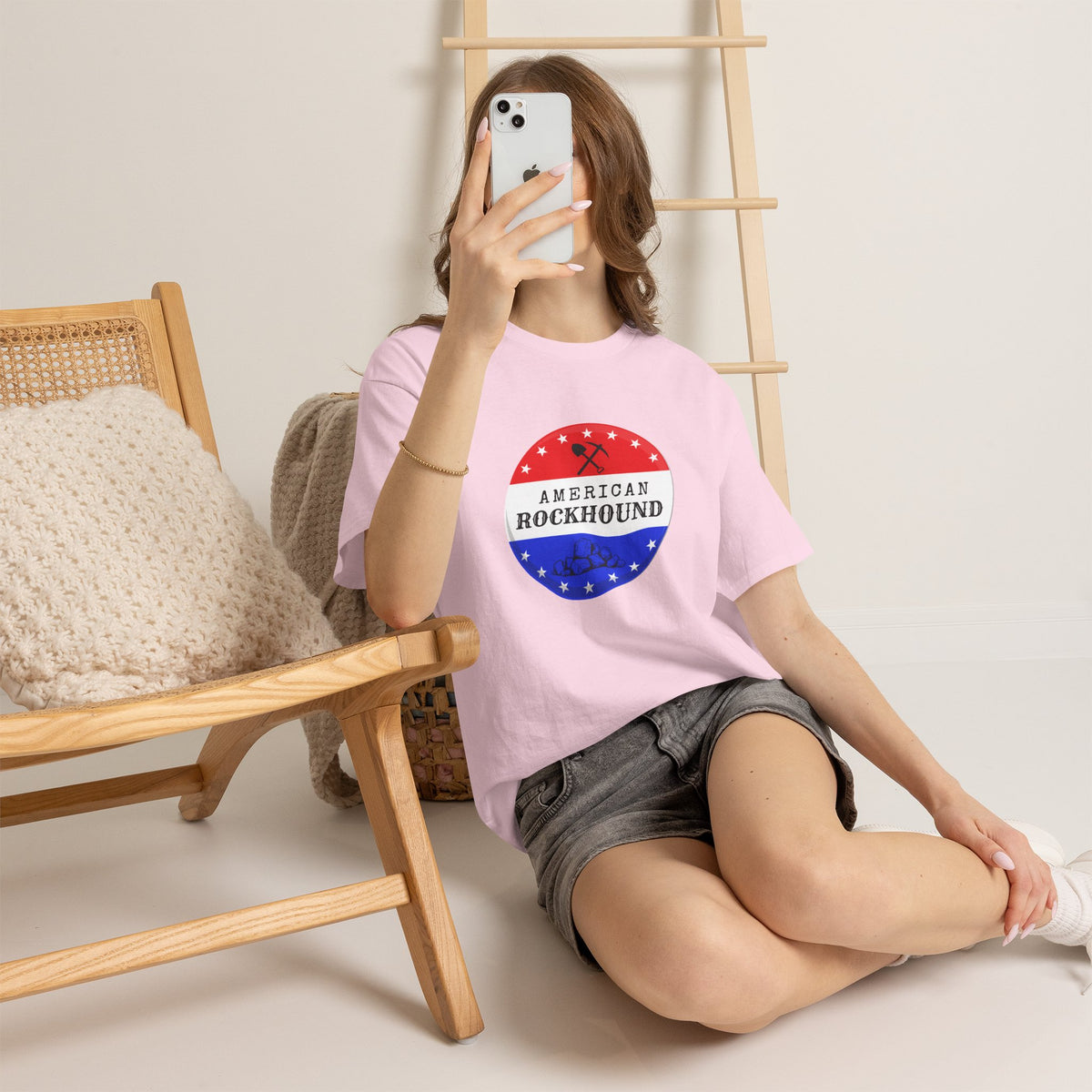 American Rockhound Tee, Patriotic Rock Collector Shirt, Red White Blue Geology Gift