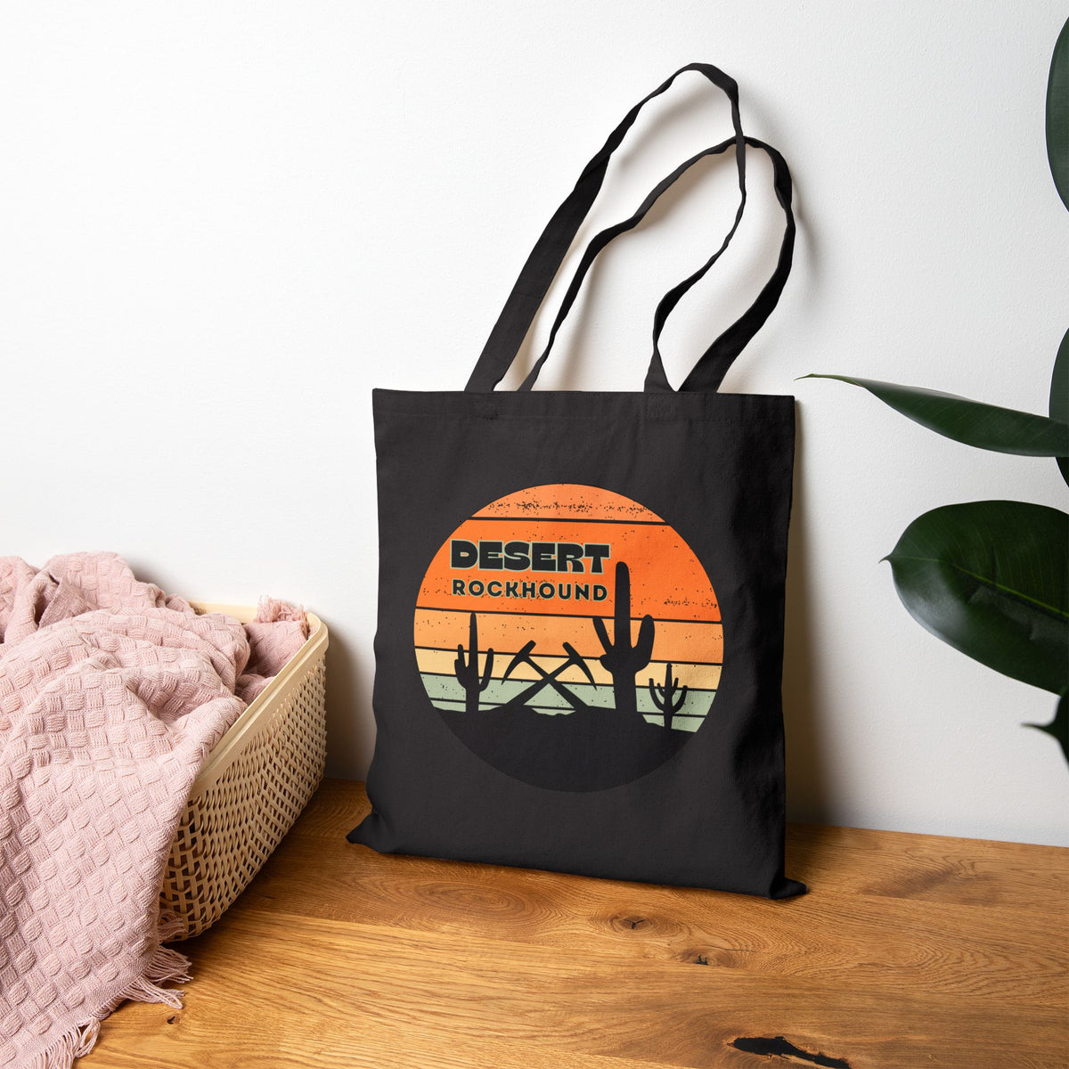 Desert Rockhound Tote Bag Cactus Scene Geology Rockhound Cotton Canvas