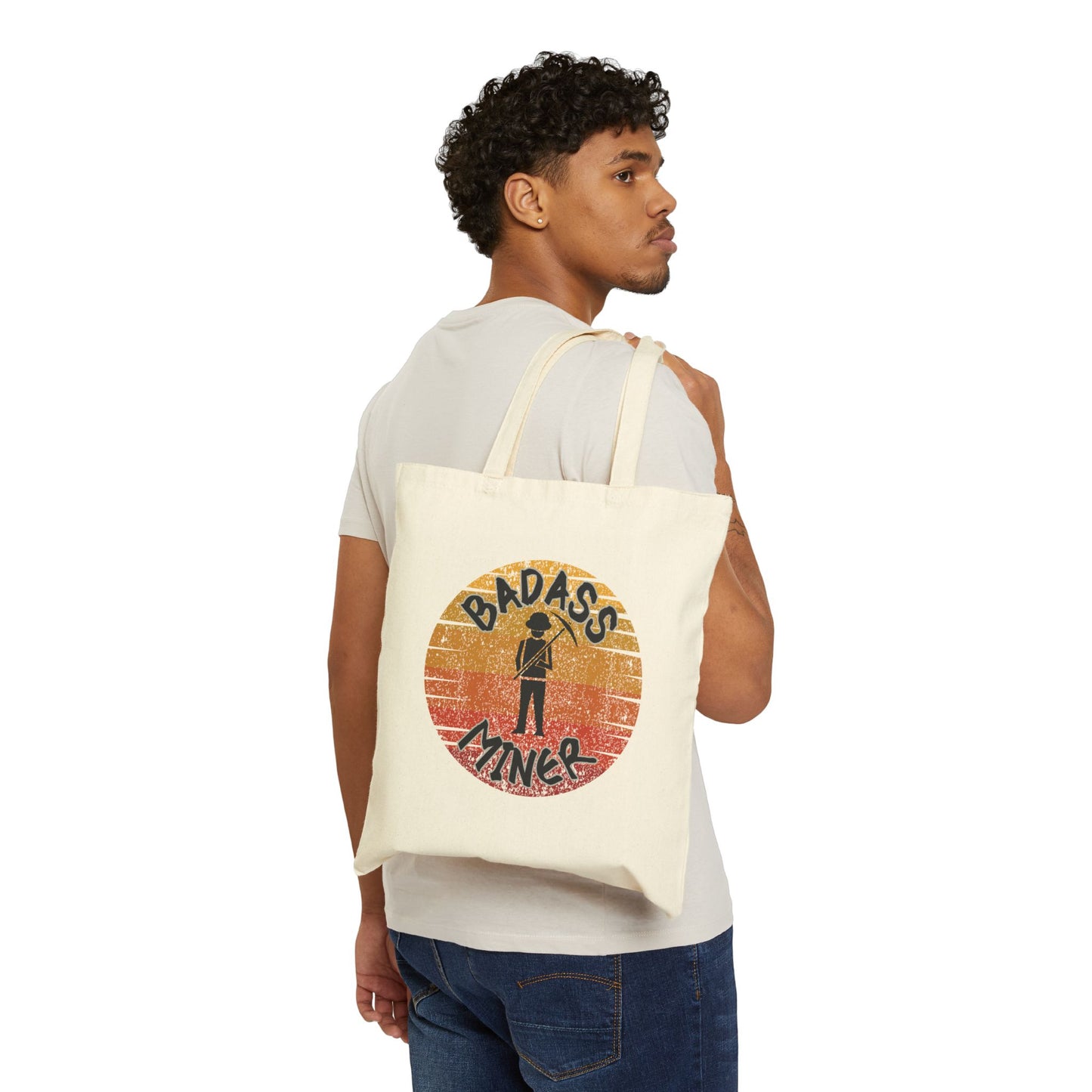 Badass Miner Geology Sunset Silhouette Cotton Canvas Tote Bag