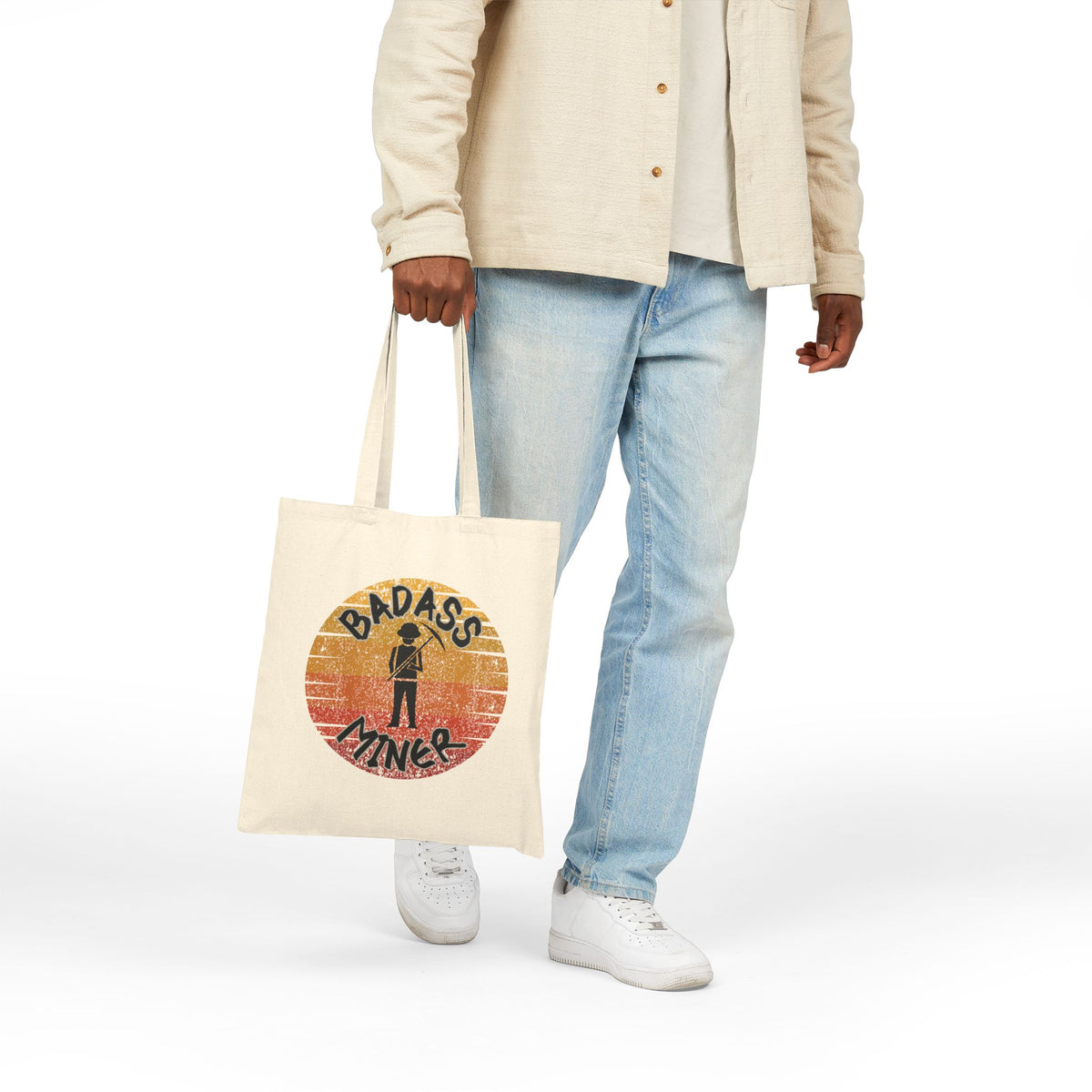 Badass Miner Geology Sunset Silhouette Cotton Canvas Tote Bag