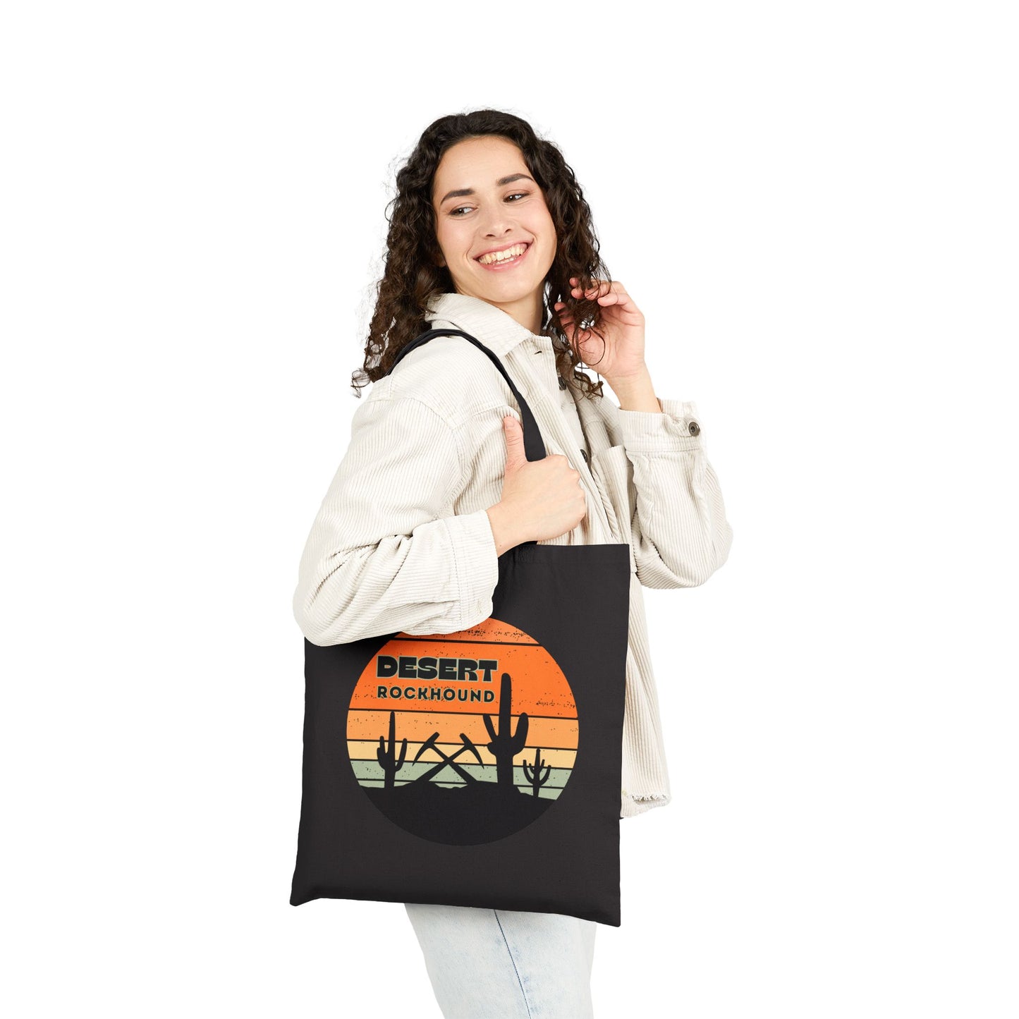 Desert Rockhound Tote Bag Cactus Scene Geology Rockhound Cotton Canvas