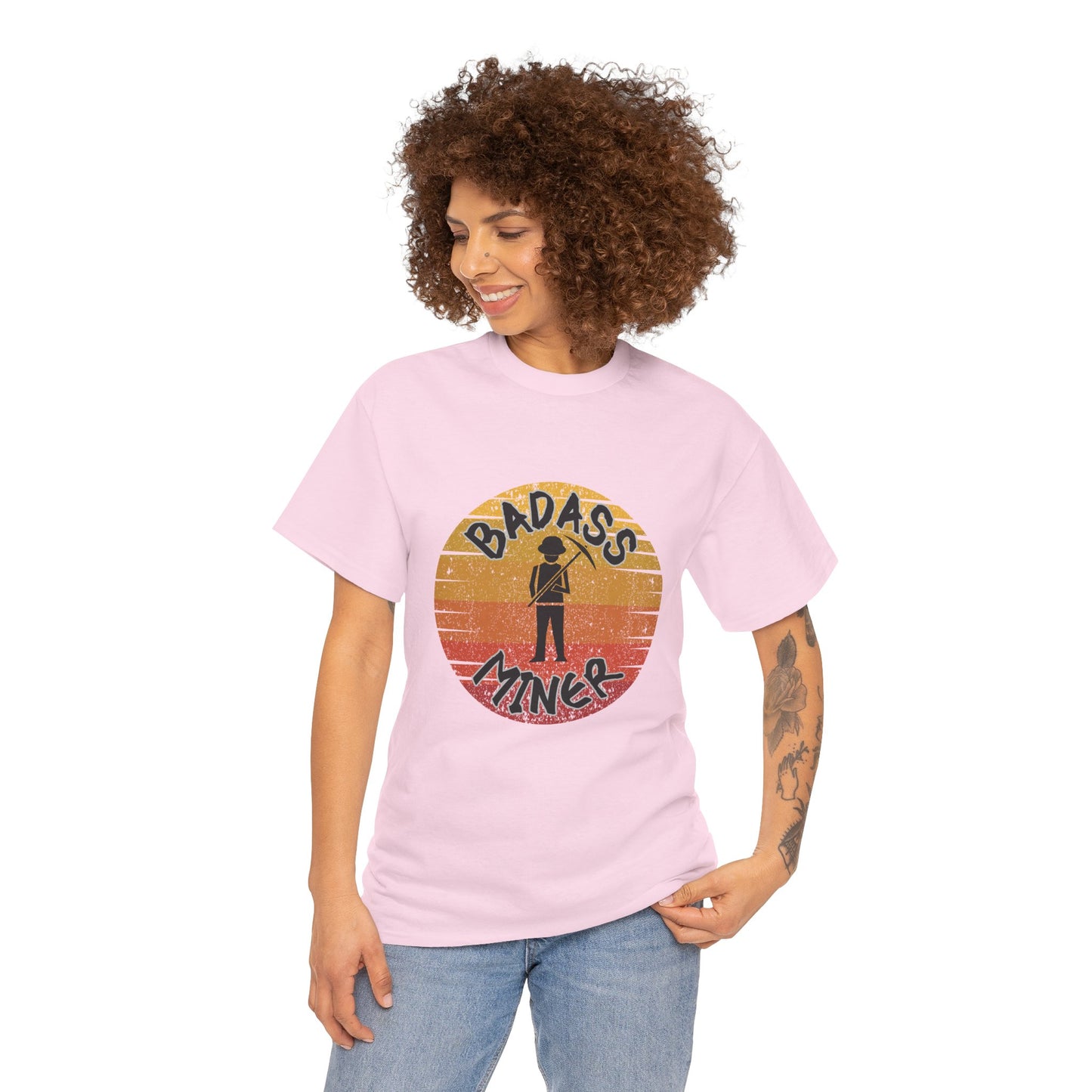 Badass Miner Rock Hammer Sunset Unisex Cotton Tee