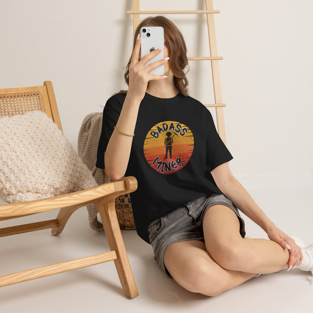Badass Miner Rock Hammer Sunset Unisex Cotton Tee