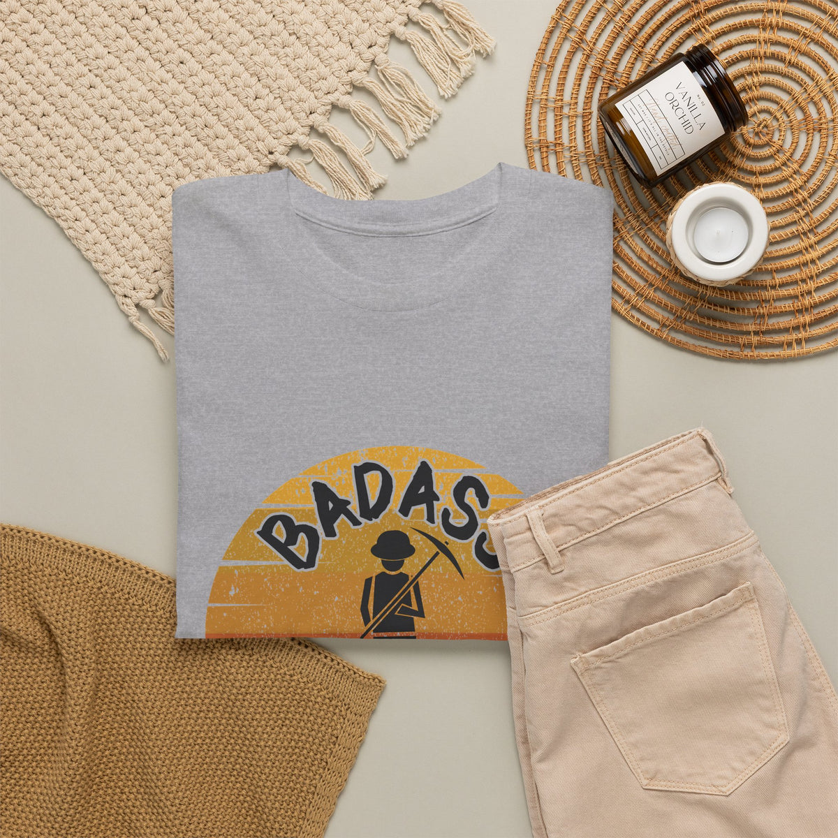 Badass Miner Rock Hammer Sunset Unisex Cotton Tee