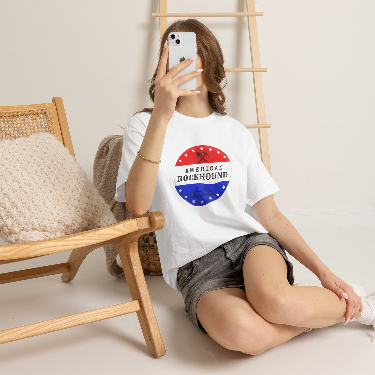 American Rockhound Tee, Patriotic Rock Collector Shirt, Red White Blue Geology Gift