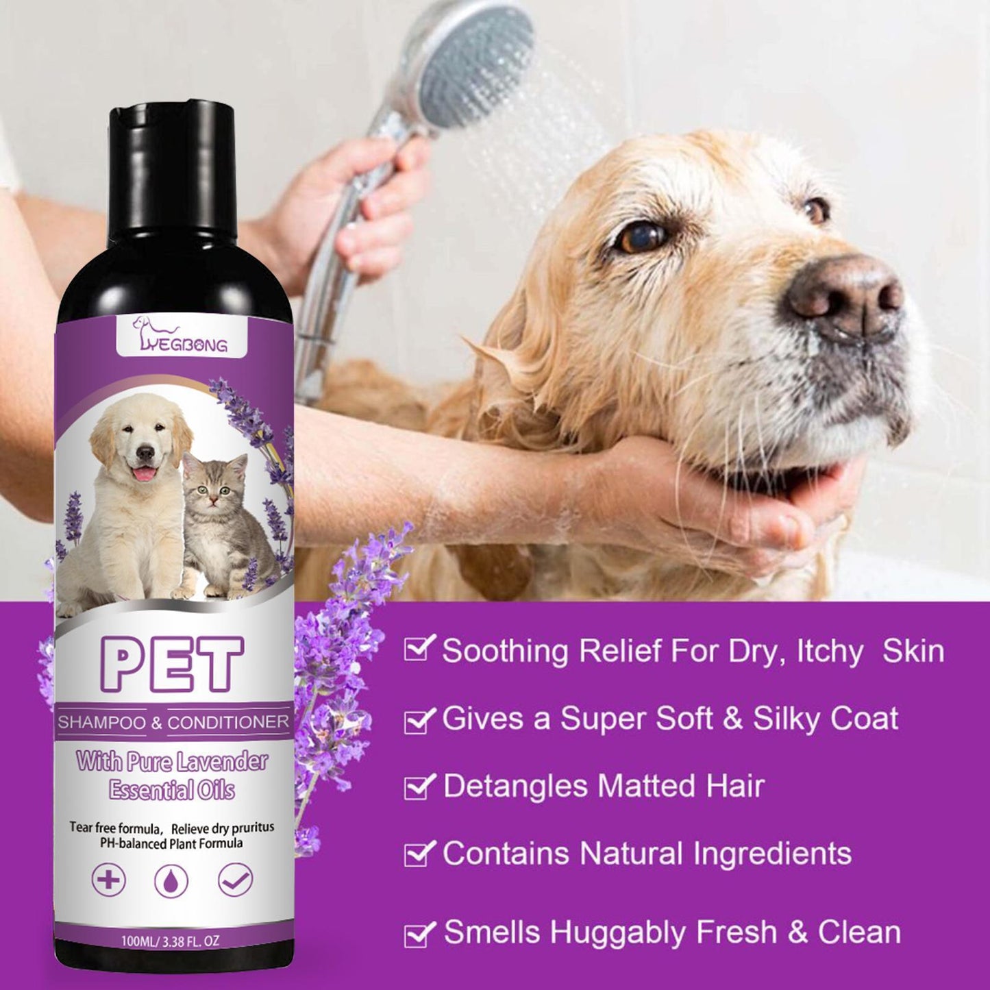 Pet Shampoo and Conditioner Lavender Oil for Dogs and Cats