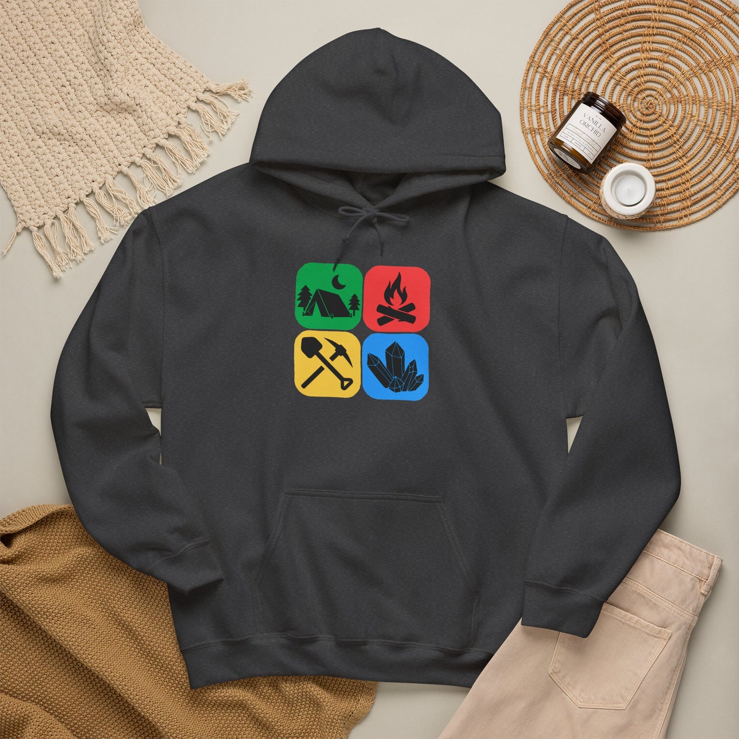 Color Block Icon Rockhound Hoodie Camping Adventure Unisex Hooded Sweatshirt