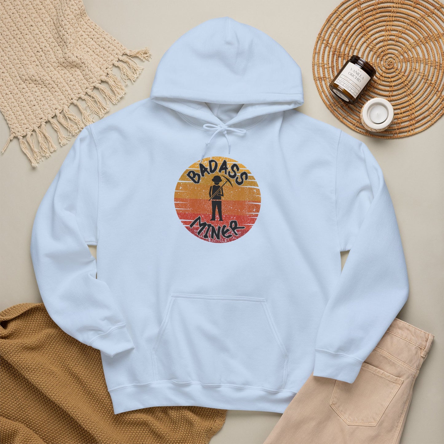 Badass Miner Rock Hammer Sunset Hoodie Unisex Hooded Sweatshirt