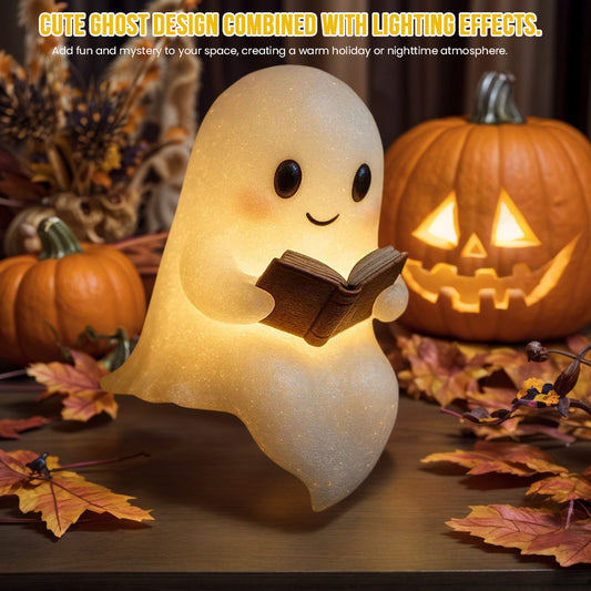 Charming LED Ghost Reading Light – Warm Ambient Glow, Stylish Halloween & Fall Décor, Battery-Powered Bedside Lamp