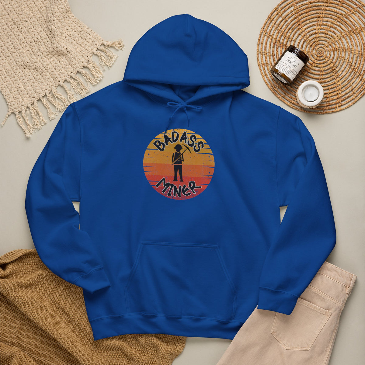 Badass Miner Rock Hammer Sunset Hoodie Unisex Hooded Sweatshirt