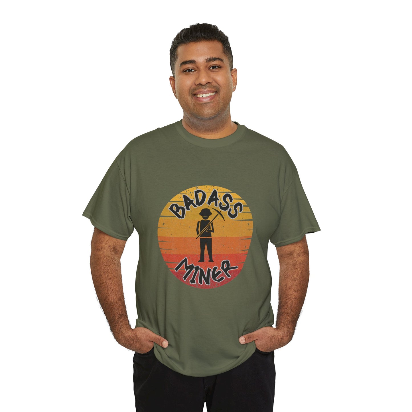 Badass Miner Rock Hammer Sunset Unisex Cotton Tee
