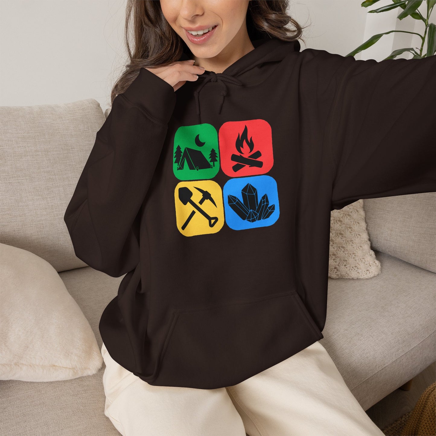 Color Block Icon Rockhound Hoodie Camping Adventure Unisex Hooded Sweatshirt