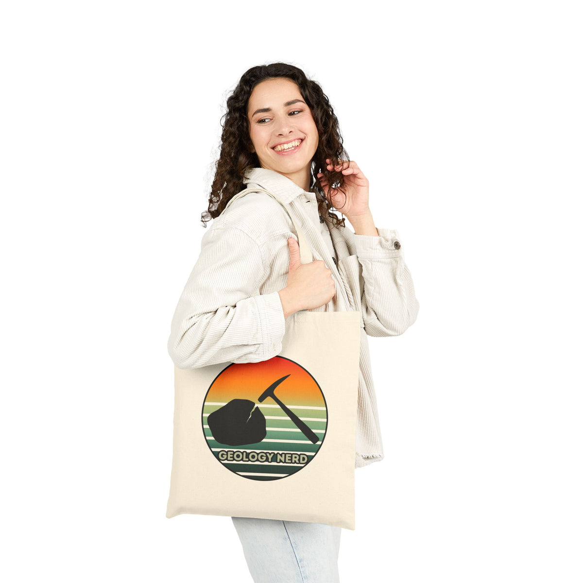 Geology Nerd Tote Bag Sunset Rock Hammer Cotton Canvas Reusable