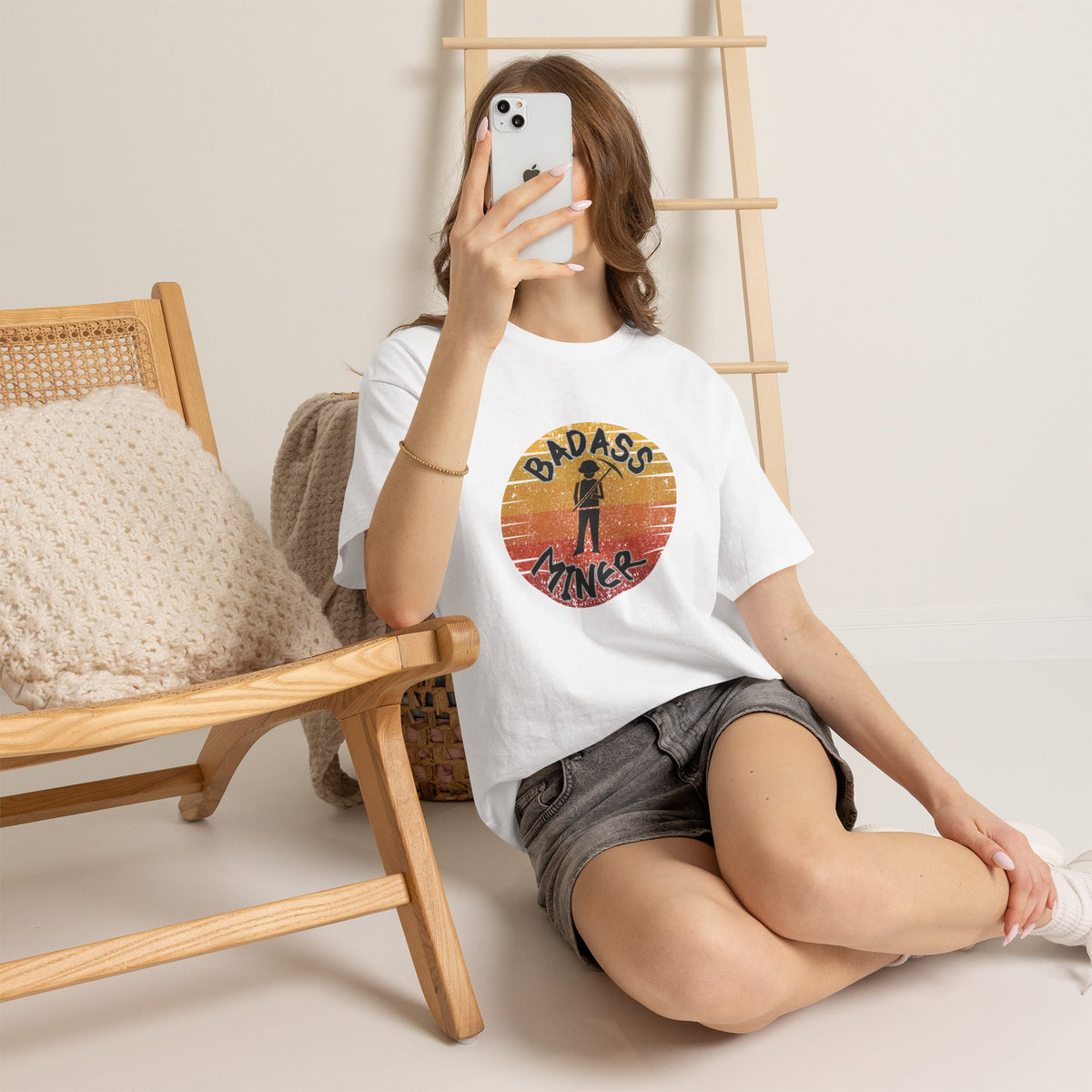 Badass Miner Rock Hammer Sunset Unisex Cotton Tee
