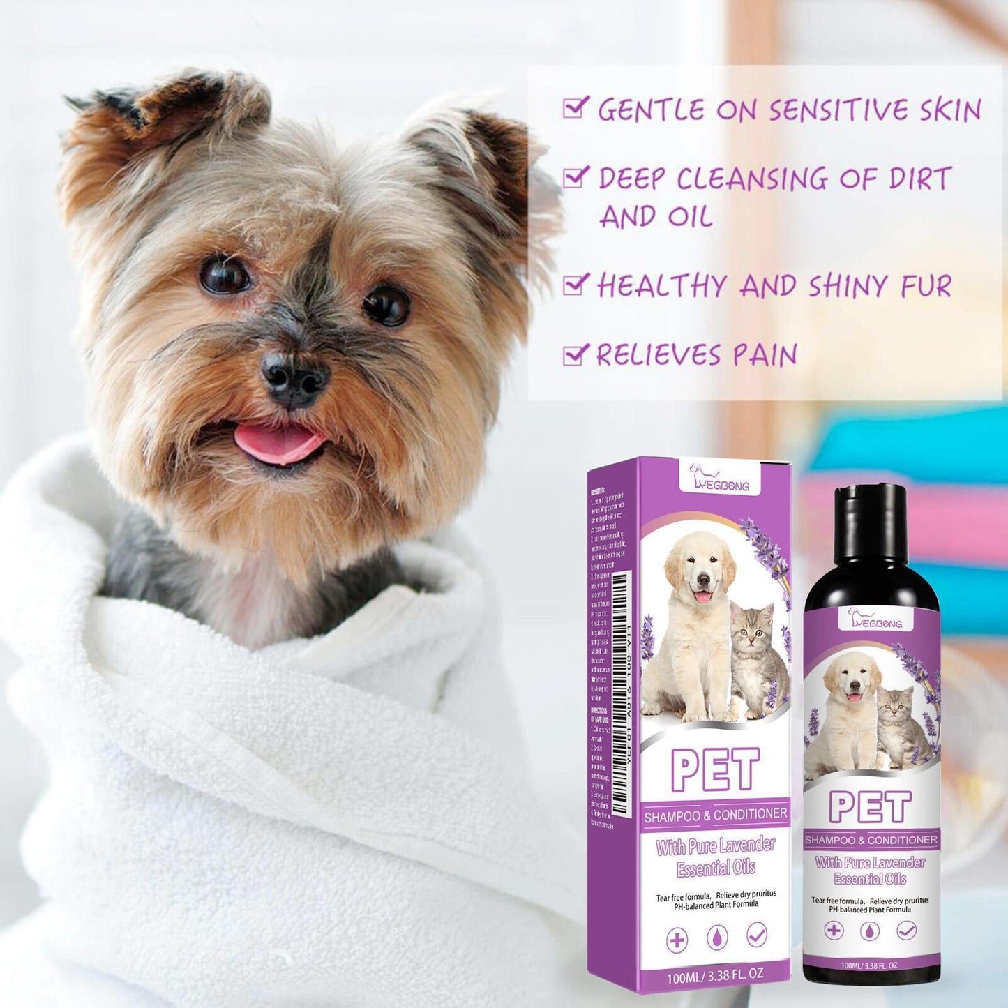 Pet Shampoo and Conditioner Lavender Oil for Dogs and Cats