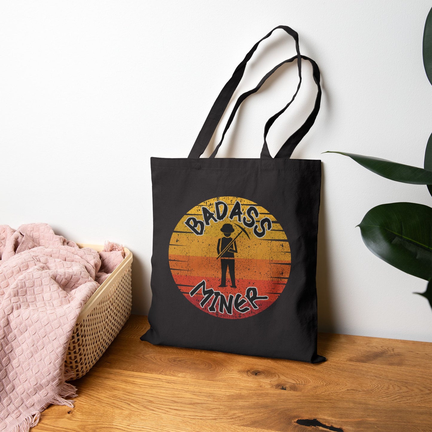 Badass Miner Geology Sunset Silhouette Cotton Canvas Tote Bag
