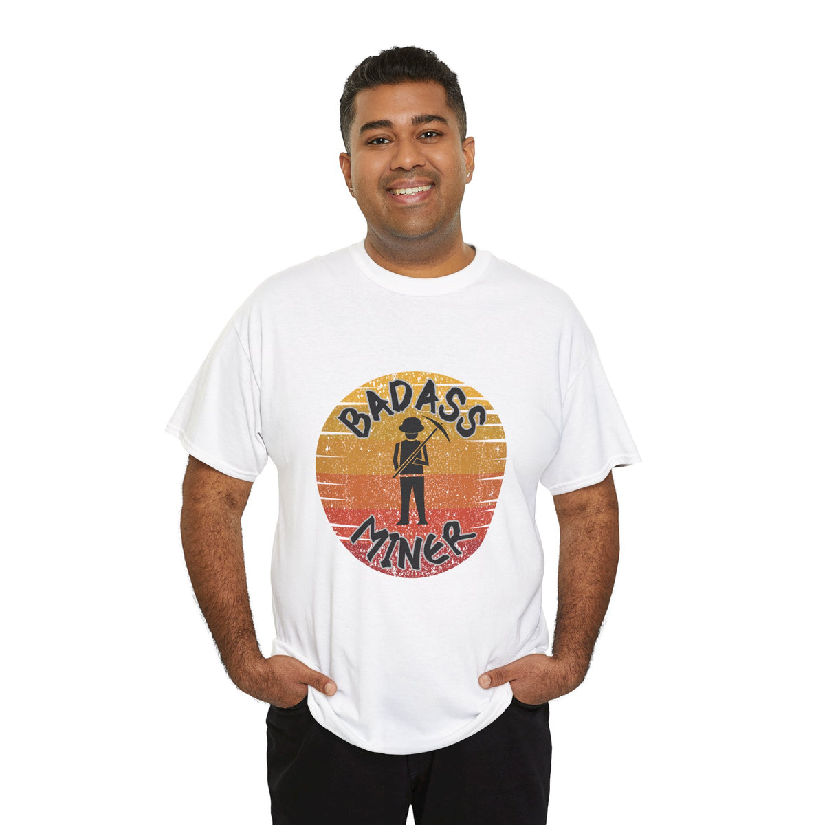 Badass Miner Rock Hammer Sunset Unisex Cotton Tee
