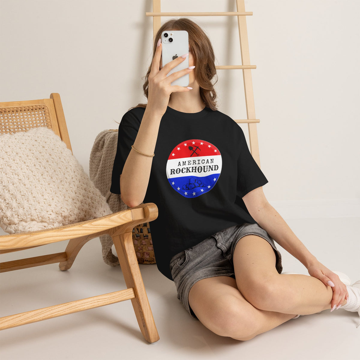 American Rockhound Tee, Patriotic Rock Collector Shirt, Red White Blue Geology Gift