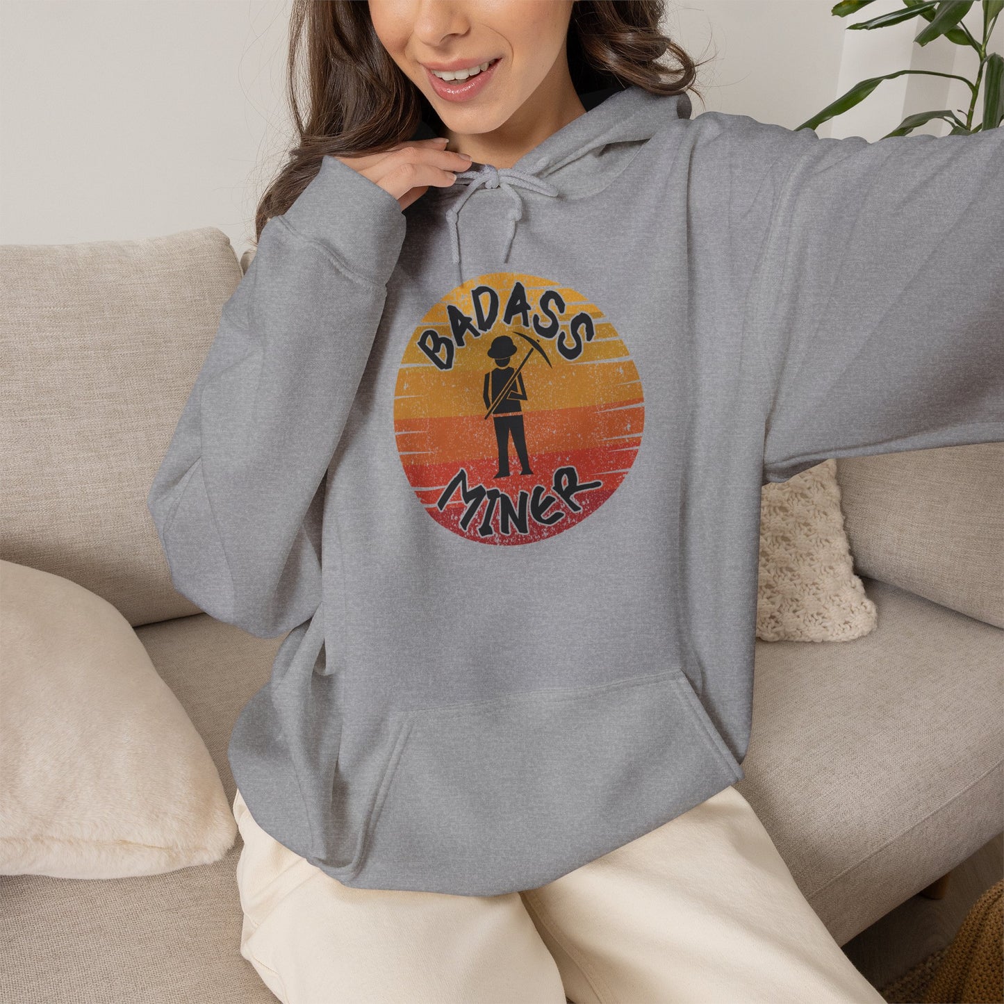 Badass Miner Rock Hammer Sunset Hoodie Unisex Hooded Sweatshirt