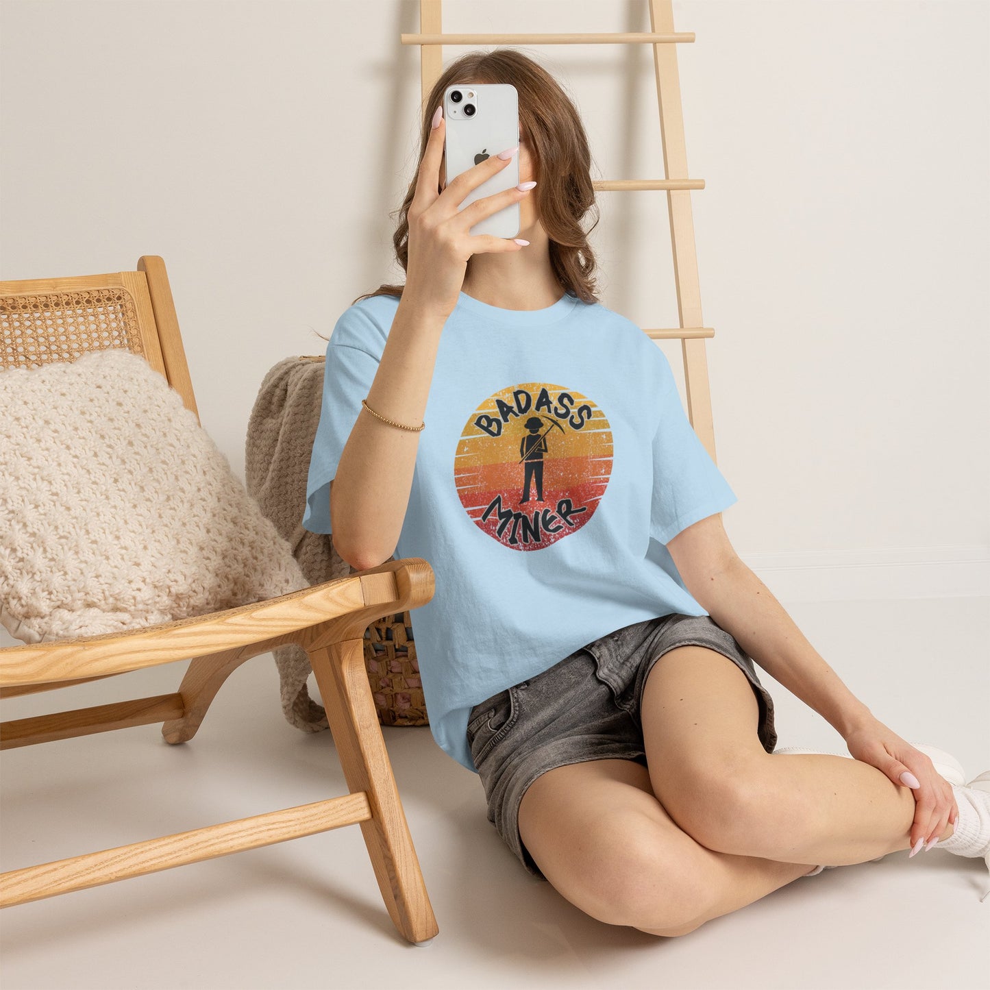 Badass Miner Rock Hammer Sunset Unisex Cotton Tee