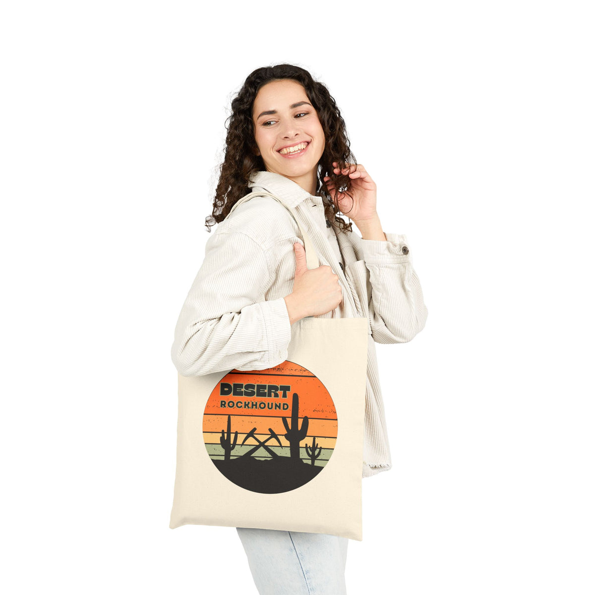 Desert Rockhound Tote Bag Cactus Scene Geology Rockhound Cotton Canvas