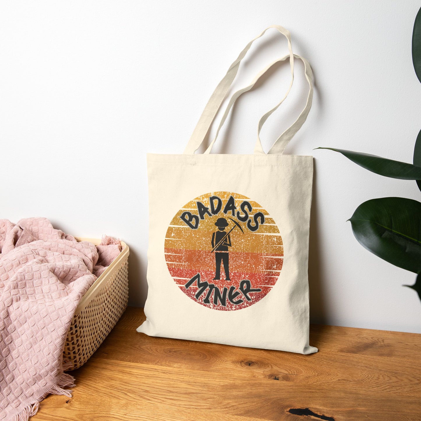 Badass Miner Geology Sunset Silhouette Cotton Canvas Tote Bag