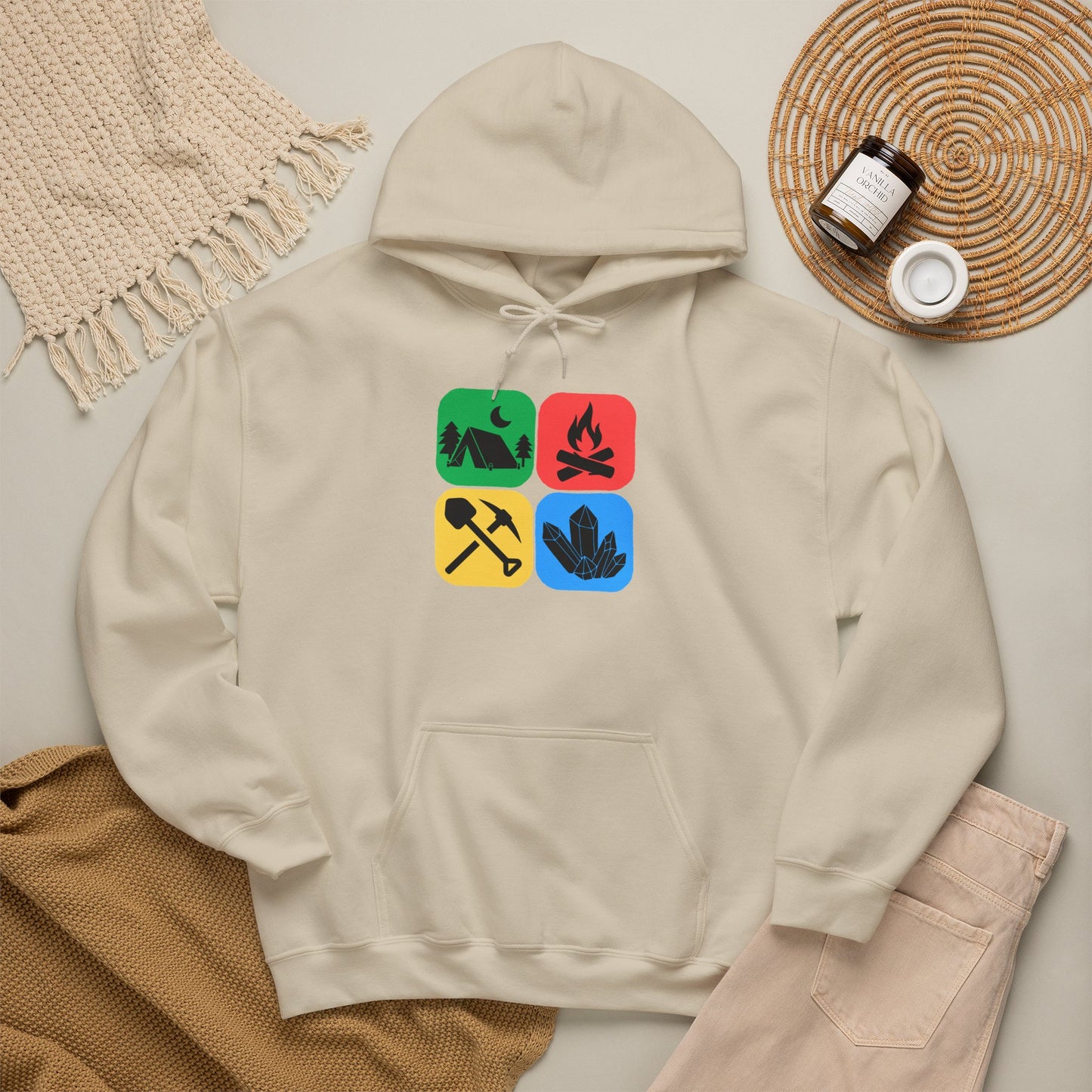 Color Block Icon Rockhound Hoodie Camping Adventure Unisex Hooded Sweatshirt