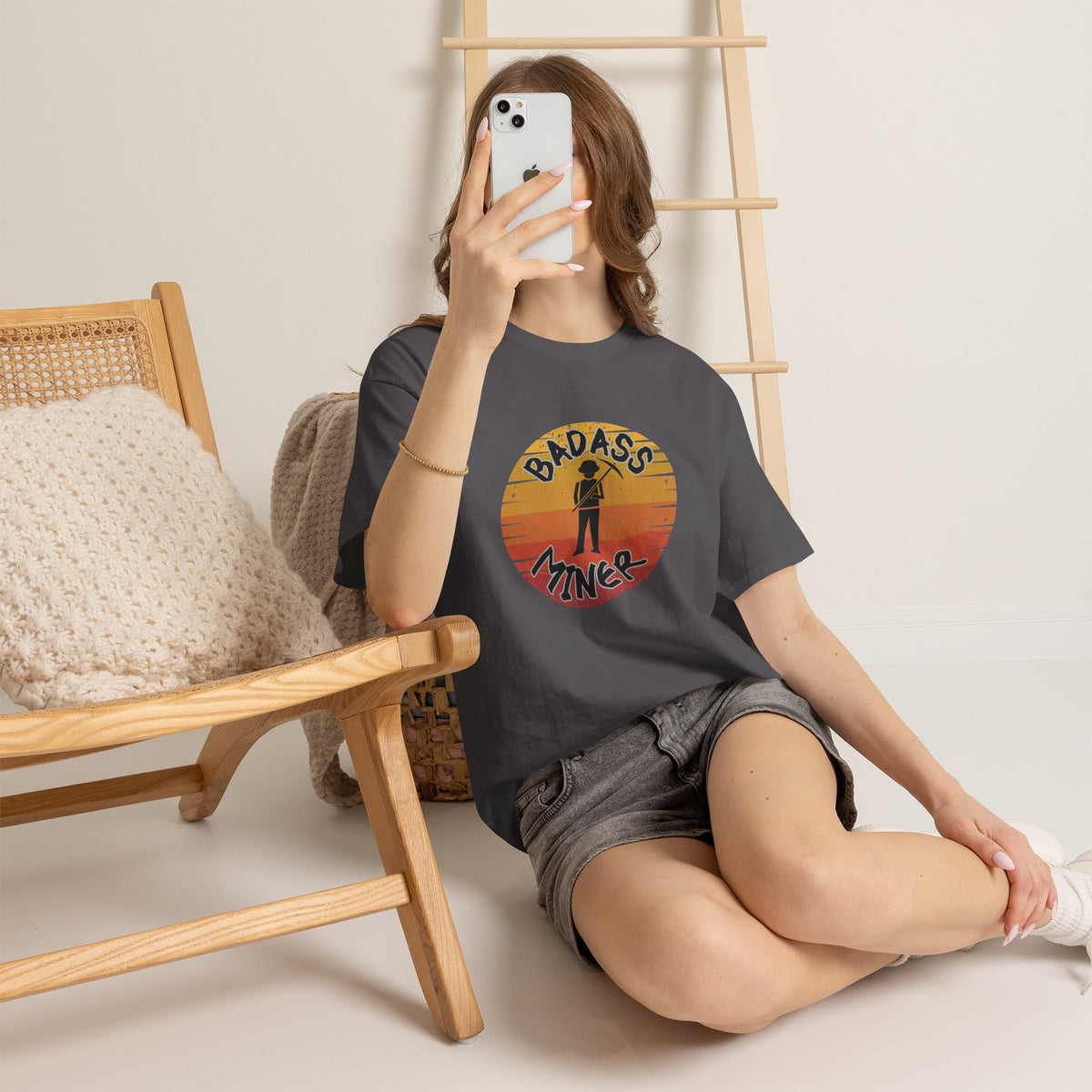 Badass Miner Rock Hammer Sunset Unisex Cotton Tee