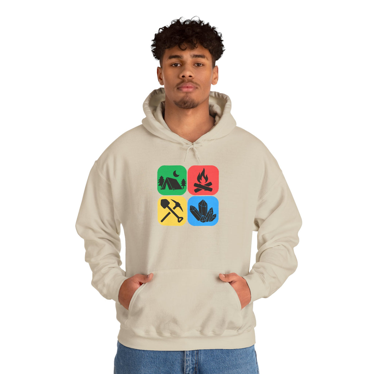 Color Block Icon Rockhound Hoodie Camping Adventure Unisex Hooded Sweatshirt