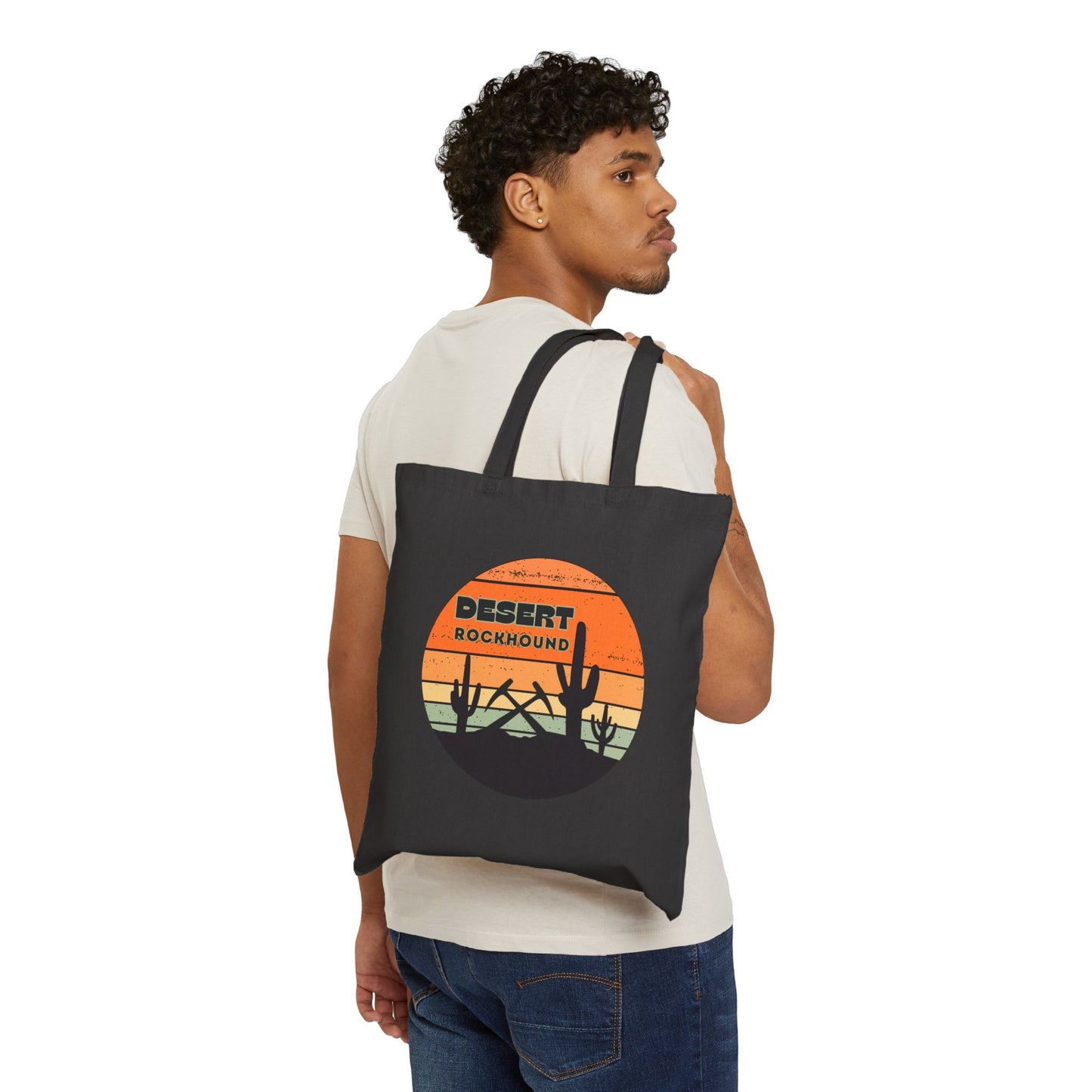 Desert Rockhound Tote Bag Cactus Scene Geology Rockhound Cotton Canvas