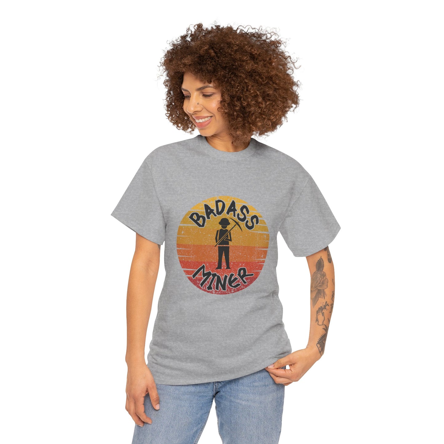 Badass Miner Rock Hammer Sunset Unisex Cotton Tee