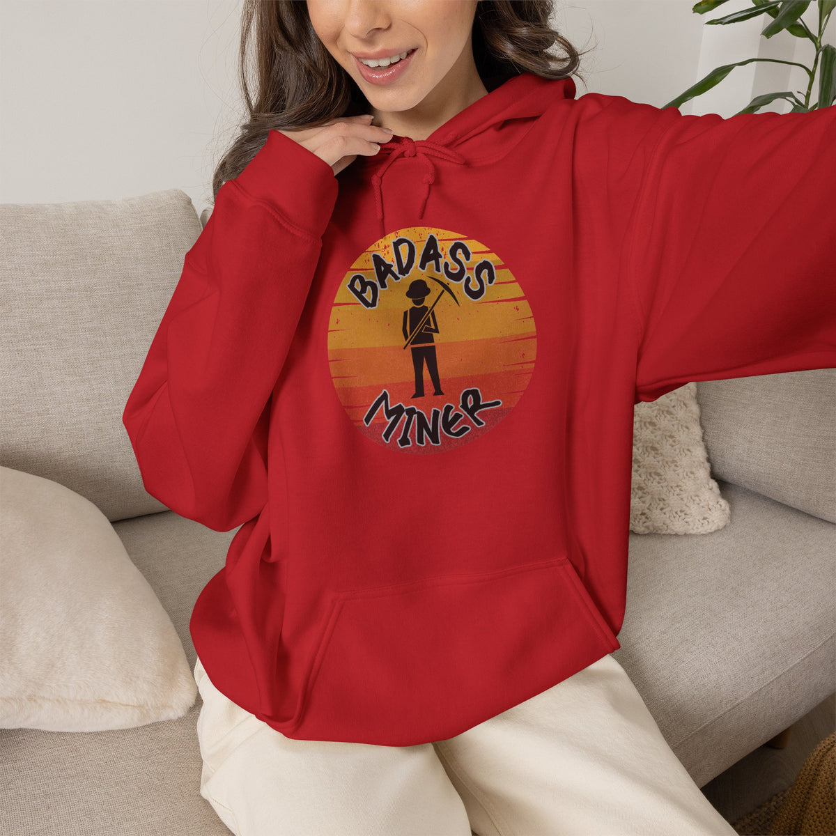 Badass Miner Rock Hammer Sunset Hoodie Unisex Hooded Sweatshirt