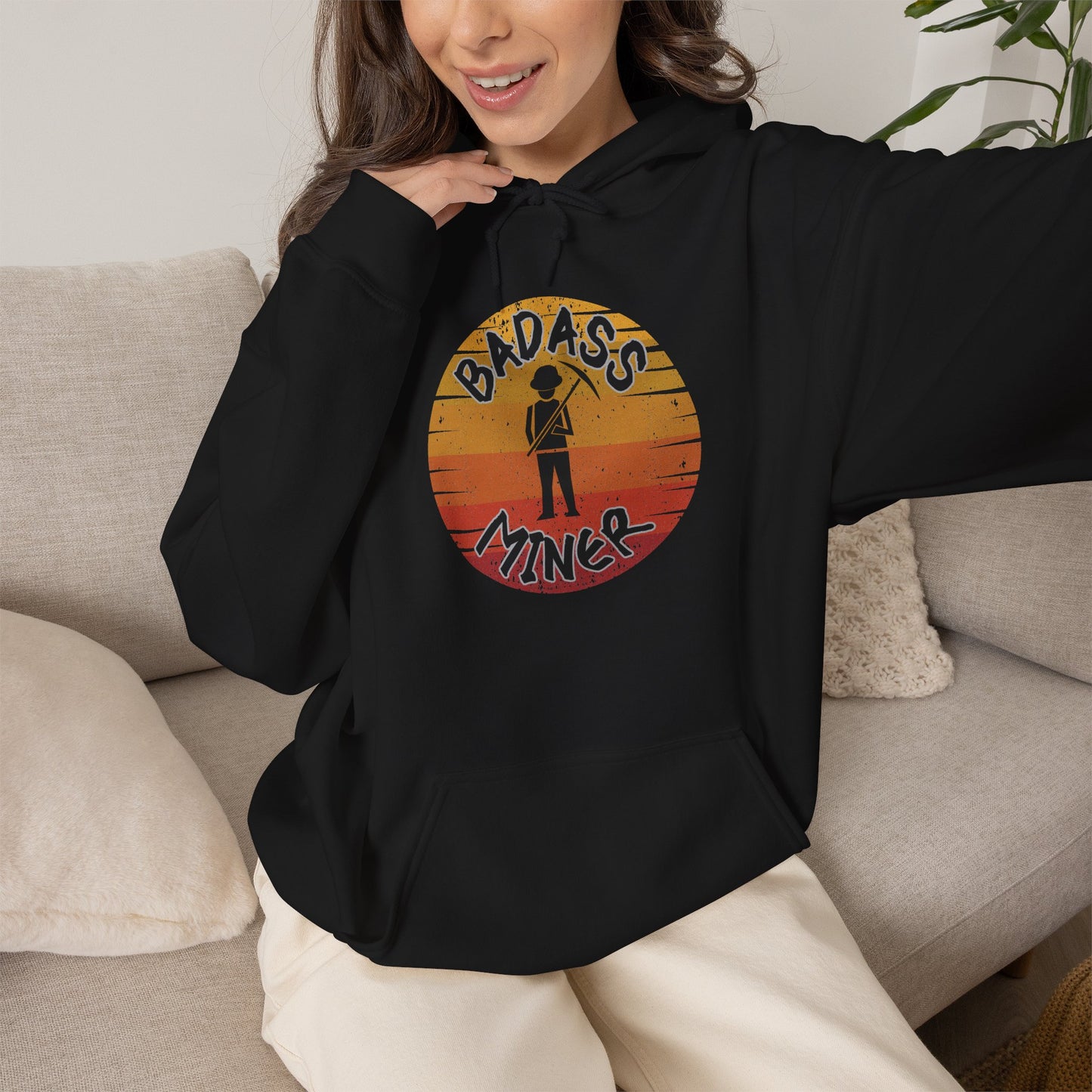 Badass Miner Rock Hammer Sunset Hoodie Unisex Hooded Sweatshirt