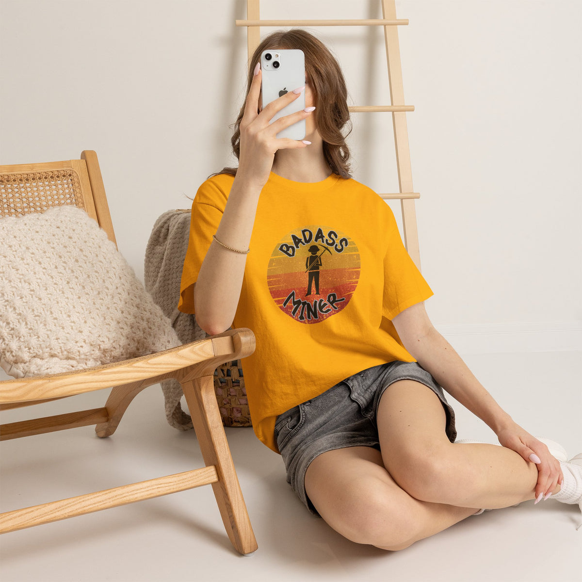 Badass Miner Rock Hammer Sunset Unisex Cotton Tee