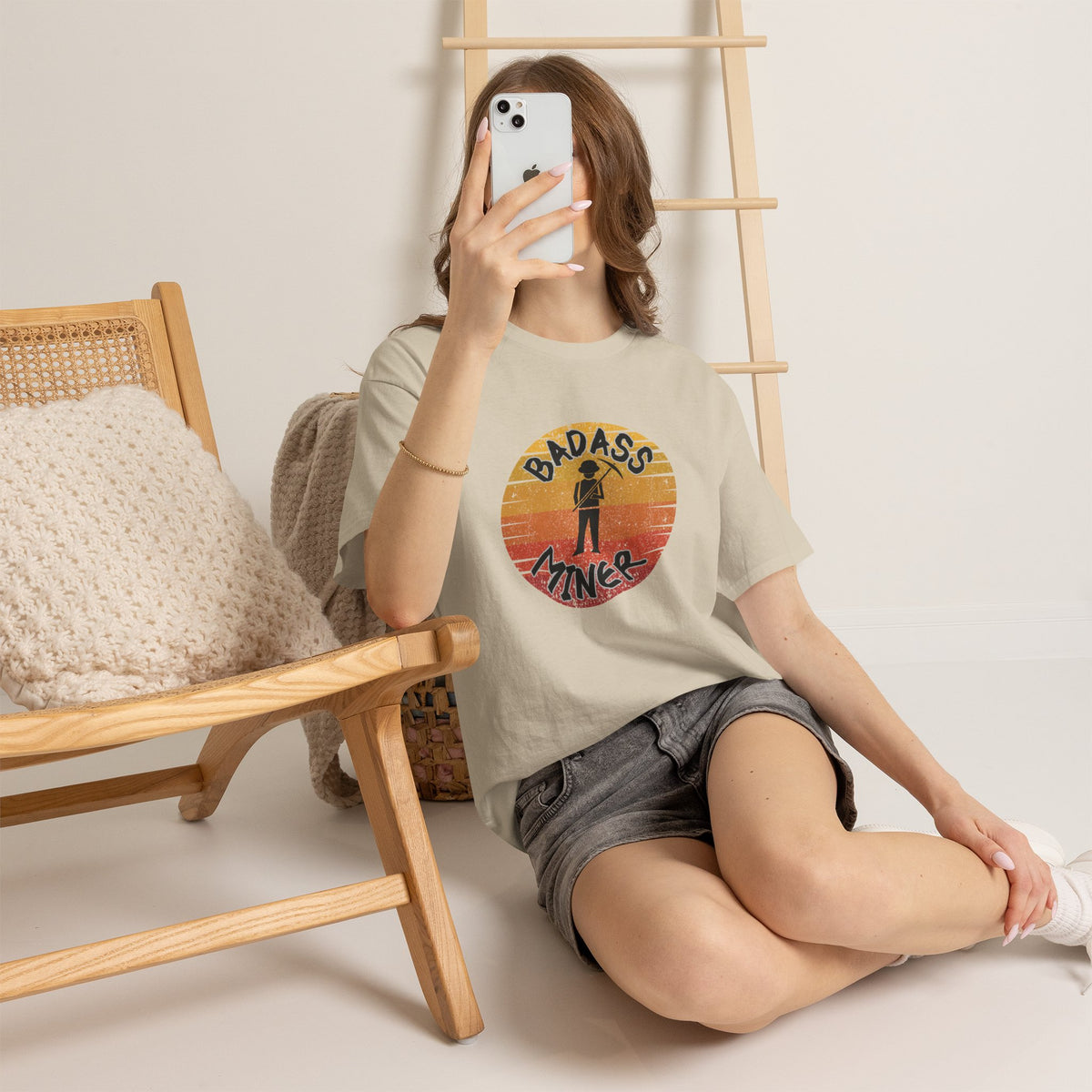 Badass Miner Rock Hammer Sunset Unisex Cotton Tee