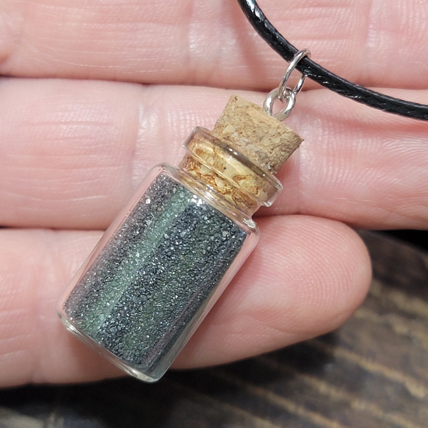 Magnetic Sand Bottle Necklace | Arizona Desert Souvenir | Black Sand in a Glass Jar | Geology Jewelry | Southwestern USA Vacation Gift