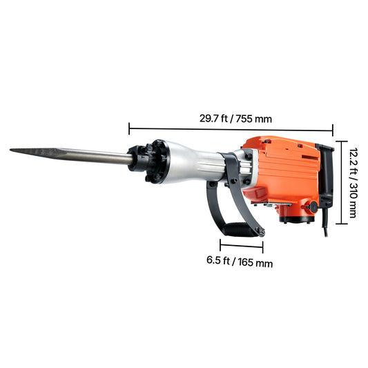 VEVOR 2200W Demolition Jack Hammer | Rock &Concrete Breaker with 6 Chisel Bits