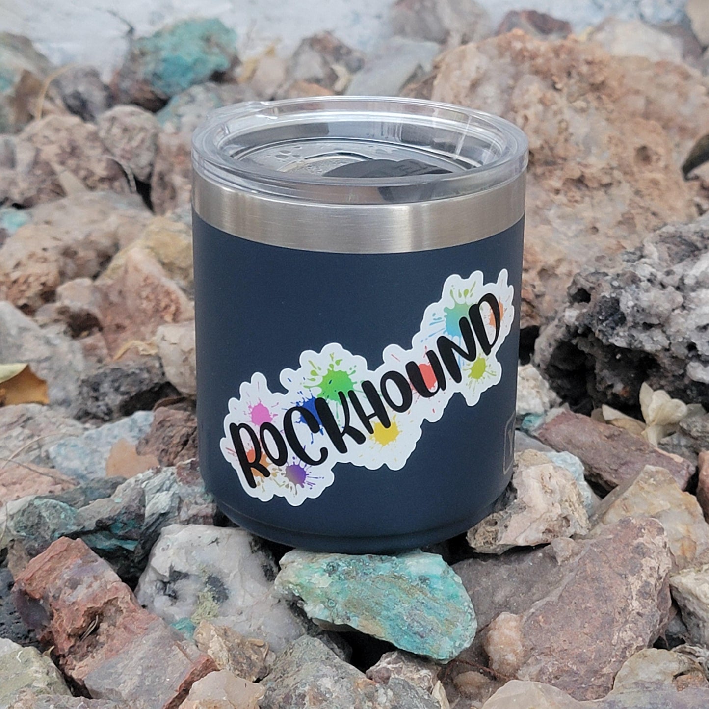 Rockhound Sticker | Colorful Splatter Paint and Letters | Unique Gift for People who Collect Rocks