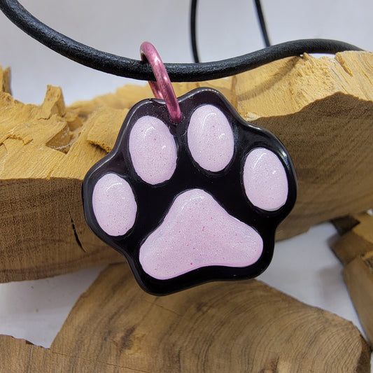 Paw Print Charm Necklace | Cute Pink and Black Pet Lover Gift | Perfect for Dog or Cat Person